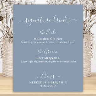 Poster Bebidas Personalizadas Barra de Casamento Azul Poe
