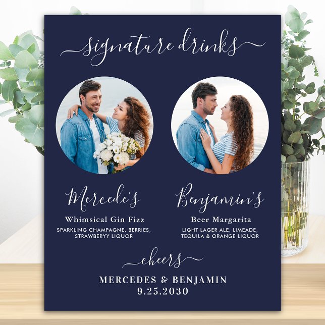 Poster Bebidas Personalizadas Foto Azul-Marinho Casamento (Criador carregado)
