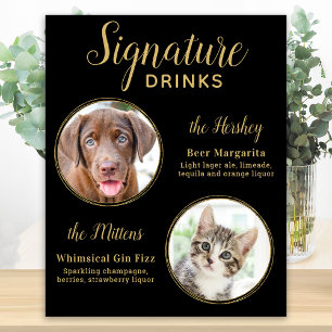 Poster Bebidas Personalizadas para Casamento Pet Cão Ouro