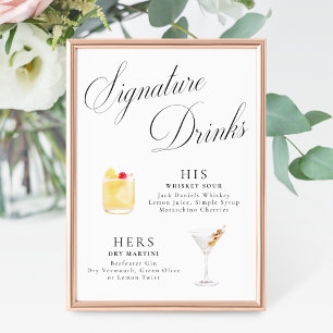 Poster Bebidas Signature Casamento Roteiro Elegância Vint