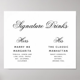 Poster Bebidas Signature Simples Sinal de Casamento Preto