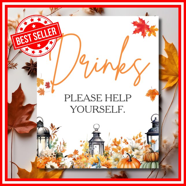 Poster BEBIDAS SINALIZAM UM Chá de fraldas (DRINKS SIGN A Little Pumpkin is on the Way Fall Autumn Baby Shower Poster )