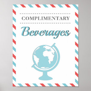 Poster Bebidas Vermelho Azul Viagem Avião Companhia Aérea