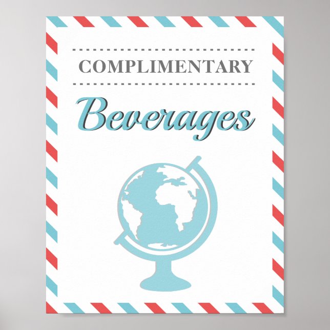 Poster Bebidas Vermelho Azul Viagens Avião Companhia Aére (Frente)