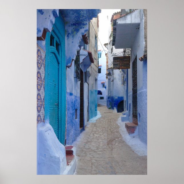 Poster Beco azul em Chefchaouen, Marrocos (Frente)