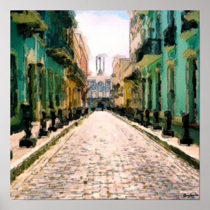 Pôster Beco de turquesa - esboço da aguarela assinado