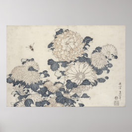 Poster Bee and chrysanthemums
