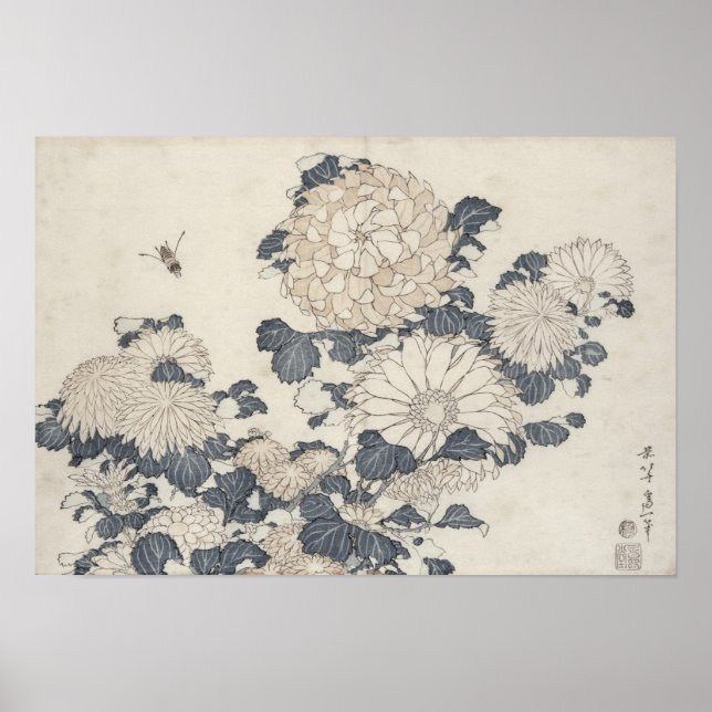 Poster Bee and chrysanthemums (Frente)