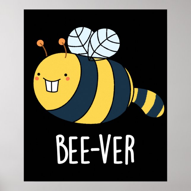 Poster Bee Animal Beaver Engraçado Pun Dark BG (Frente)