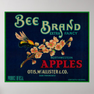 Poster Bee Apple Crate Label