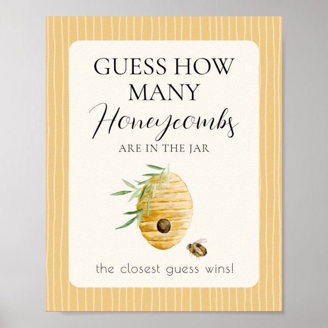 Poster Bee Baby Shower Guess How Many Game Table Sign (Frente)
