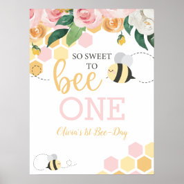 Poster Bee Day Bumblebee primeiro aniversario rosa floral