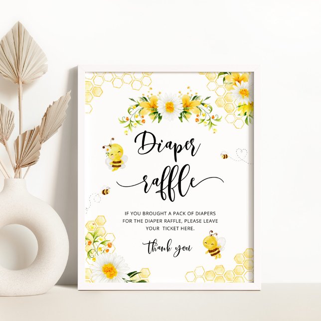 Poster Bee diaper raffle baby shower sign (Criador carregado)