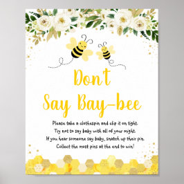 Poster Bee Dourado Floral Não diga jogo de bebês