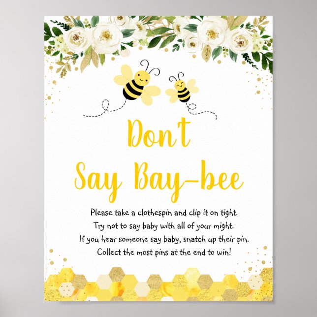 Poster Bee Dourado Floral Não diga jogo de bebês (Frente)