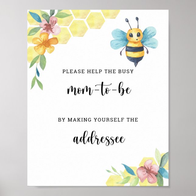 Poster Bee floral - Ajude a Mãe Ocupada (Frente)