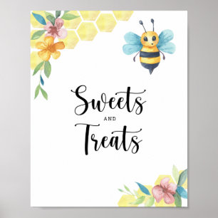 Poster Bee floral - doces e guloseimas chá de bebê