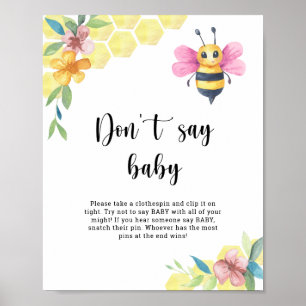 Poster Bee floral - Não diga bebê