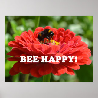Poster Bee Happy Red Flower