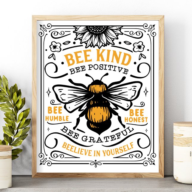 Poster Bee Kind Bee Positive Bee Humble Cute Cote (Criador carregado)