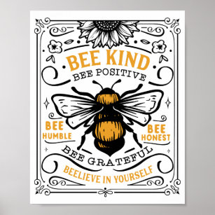 Poster Bee Kind Bee Positive Bee Humble Cute Cote