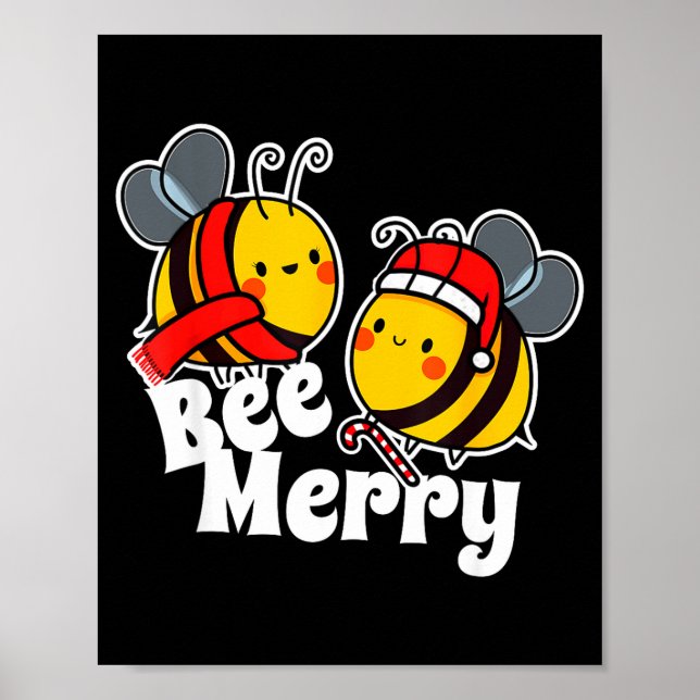 Poster Bee Merry _ Cute Honey Bees Santa Claus _ Christma (Frente)