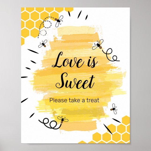 Poster Bee Watercolor Love is Sweet Sign (Frente)