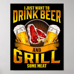Poster Beer Beer Grill Meat Griling Barbecue Drinki