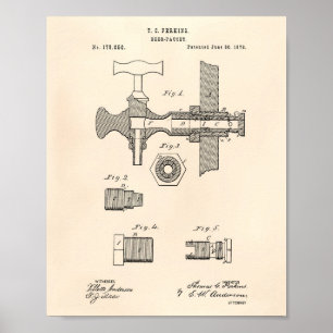 Poster Beer Faucet 1876 Patent Art Old Peper