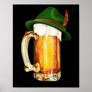 Poster Beer Mug Vestindo chapéu alemão Oktoberfest