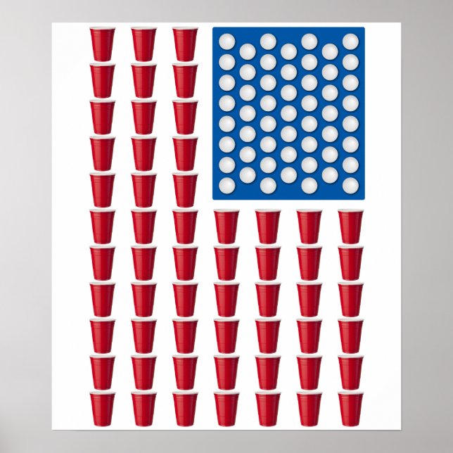 Pôster Beer Pong - Bebendo Game American Flag (Frente)