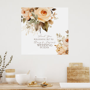 Poster Bege Floral Botânico Neutro Casamento Marrom