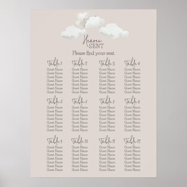 Poster Beige Heaven Sent Gender Reveal Seating Chart (Frente)