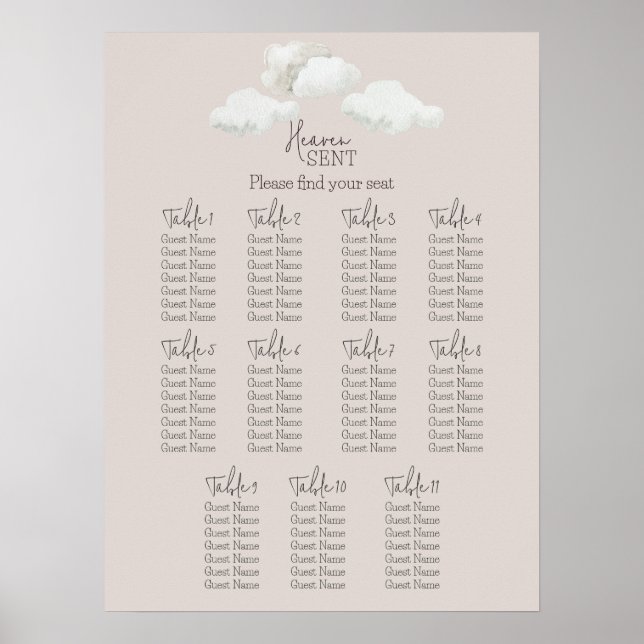 Poster Beige Heaven Sent Gender Reveal Seating Chart (Frente)