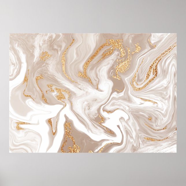Poster Beige liquid marble with glitter gold (Frente)