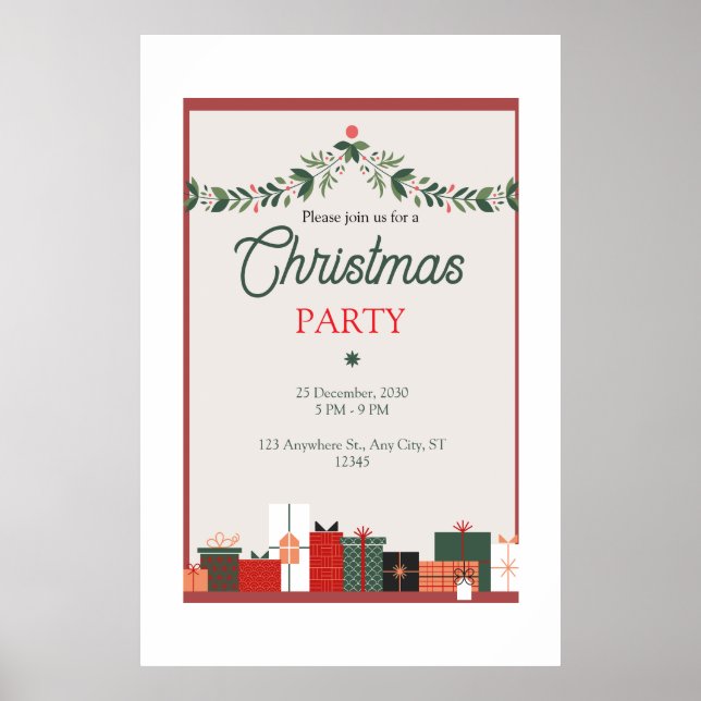 Poster Beige Minimalist Elegant Simple Christmas Party (Frente)