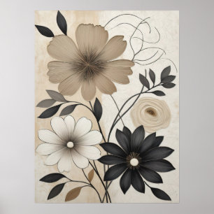 Poster Beige Negrito e Floral Negra Floral Moderna Flor N