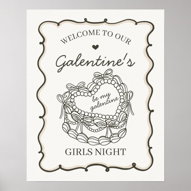 Poster Beige Retro Heart Coquette Cake Galentines Bem-Vin (Frente)