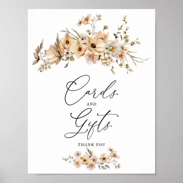 Poster Beige Wild Flowers Cards & Gifts Sign (Frente)