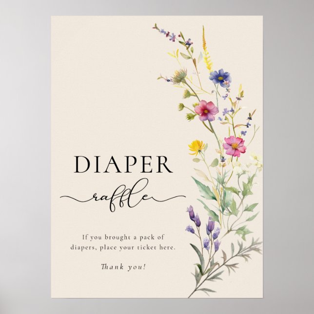 Poster Beige Wildflower Floral Fralda Raffle (Frente)