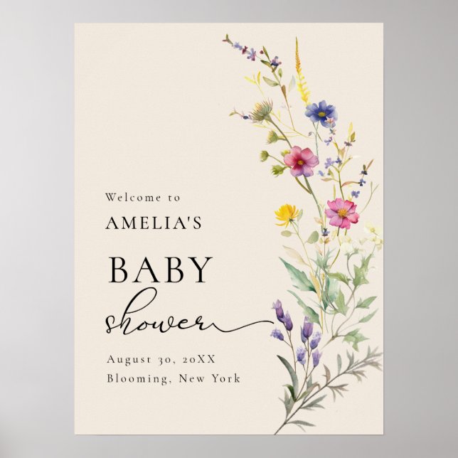 Poster Beige Wildflower Primavera Floral Chá de fraldas W (Frente)