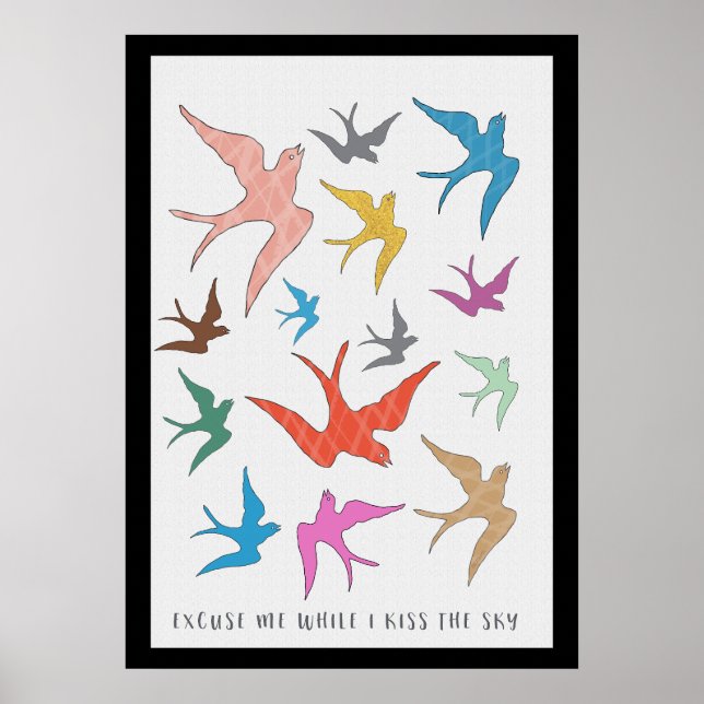 Poster Beija a Arte do Pássaro do Céu com a Fronteira (Frente)