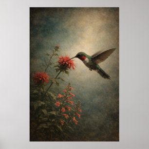 Poster Beija-flor Bloom Arte Floral de Pássaros Poste