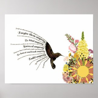 Poster Beija-flor-de-oração inspiradora, sol e flores