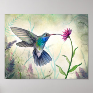 Poster Beija-flor e Flor de Doce Néctar Aquarela