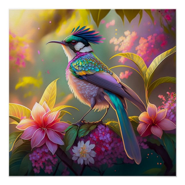 Pôster Beija-flor Fantasia com Asas de Arco-íris e Crista (Frente)