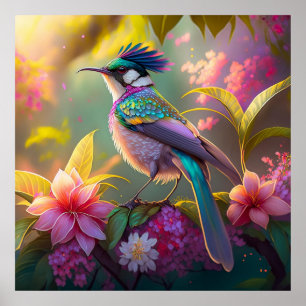 Poster Beija-flor Fantasia com Asas de Arco-íris e Crista