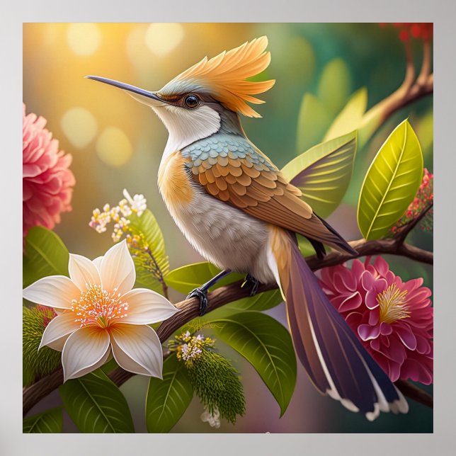 Poster Beija-flor Fantasia com Crista Dourada (Frente)