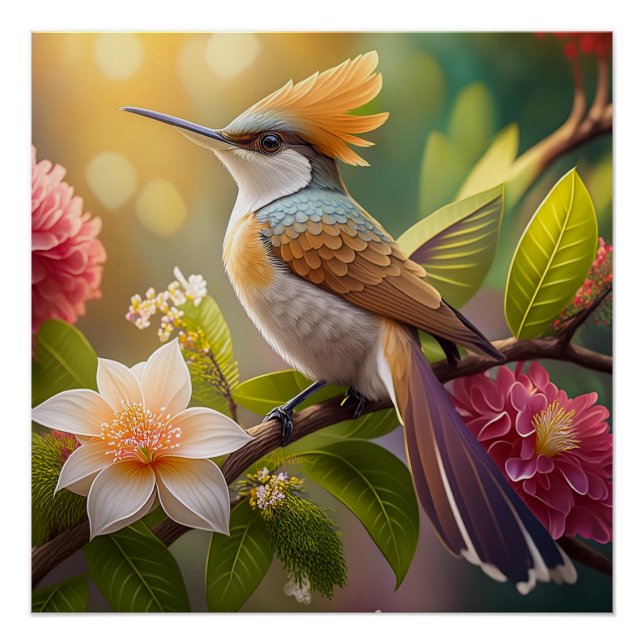 Pôster Beija-flor Fantasia com Crista Dourada (Frente)