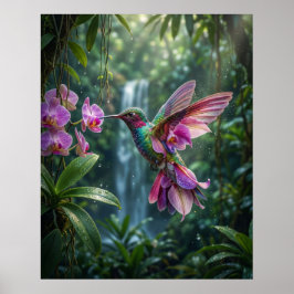 Poster Beija-flor Jóia do Orquídea Voo